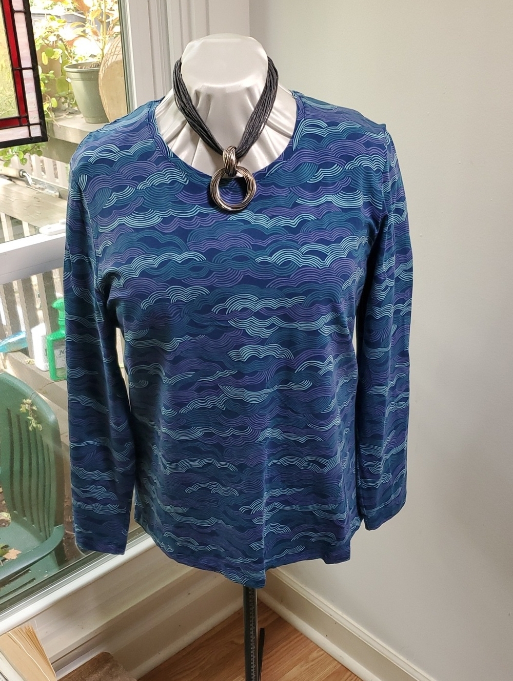GUDRUN SJODEN NWOT 4-Way Stretch Wave Pattern Top - Curated By Rua'h Kibriya